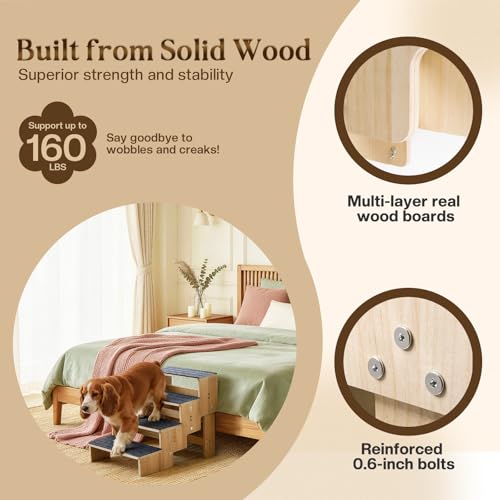 4 Step Wooden Dog Steps for Bed
