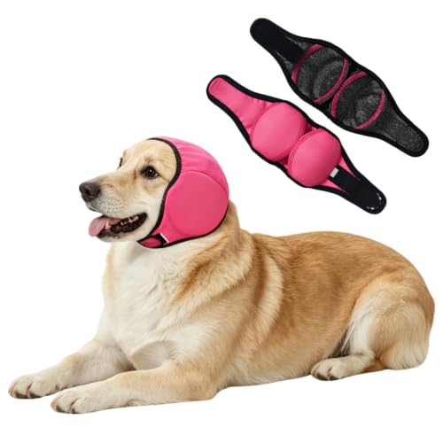 Waterproof Ear Covers for Bath & No Flap Ear Wraps for Dogs (A-PINK / M(Head Circle:15-19))