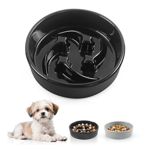 Ceramic Slow Feeder Dog Bowls (Black-M)