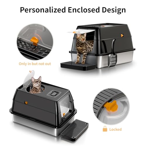 Stainless Steel Cat Litter Box with Removable Lid (Black)