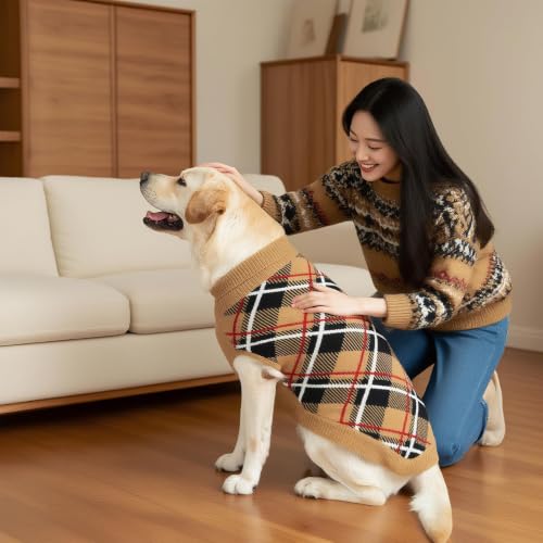 Fall Dog Sweater for Small Medium Large Dogs (Beige / X-Large(Back Length 24"))