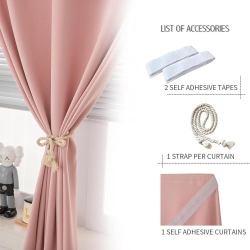 Thermal Blackout Curtains with Self (71"W x 59"L (Pack of 1) / Pink)
