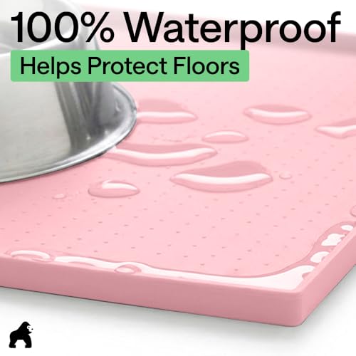 Dog Food Mat 100% Waterproof Silicone (Pink / 23"l X 15"w)