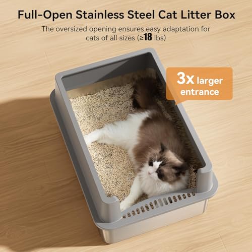 2 Pack 28" Extra Large XXXL Stainless Steel Cat Litter Boxes with Lid Metal Cat Litterbox Pan for Big Cats and Multiple Cats (XXX-Large)
