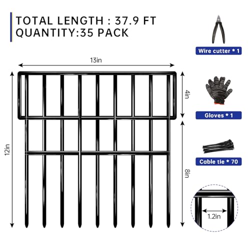 35 Panels Garden Fence Animal Barrier (Black / 35 panels, 38ft(L)×13in(H) Black)