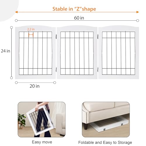 3 Panel Freestanding Foldable Wooden Dog Gate (24"Height-3 Panel / White)