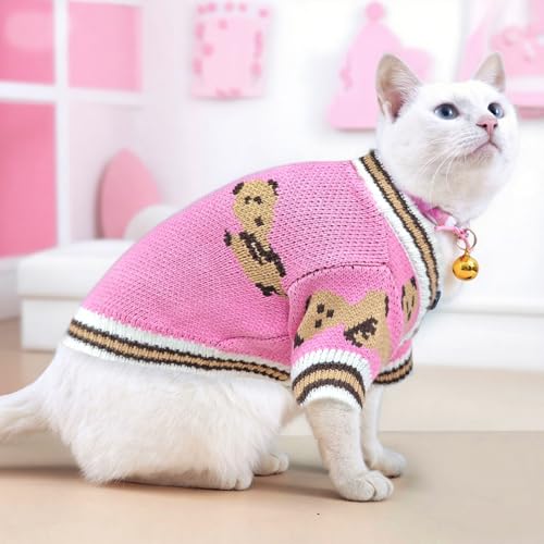 Small Dog Sweaters Cute Bear Dog Cardigans Clothes for Small Medium Dogs Boy Girl Puppy Cat Knitting Cardigan Outfits Dogs Winter Coats Warm Pet Doggy Clothes Soft Knitwear (Pink / Medium)