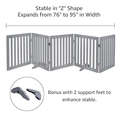 24”H Free Standing Pet Gate for Dog Cat (Gray / 100"W×24"H)