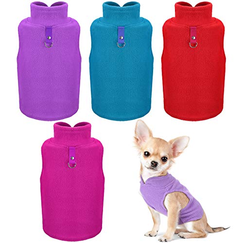 4 Pcs Stretch Fleece Dog Sweater (Purple, Blue, Rose, Red / XL)