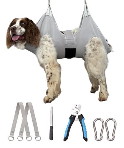 Dog Grooming Hammock Hanging Harness for Nail Trimming (XL (80 LB Max) Silver Grey 13-22.5in)