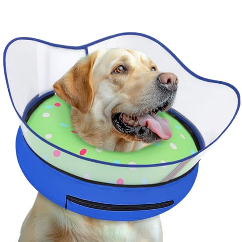Elevated Inflatable Dog Cone Collar Alternative After Surgery (Donut Green / M(Neck 9"-12.5"))