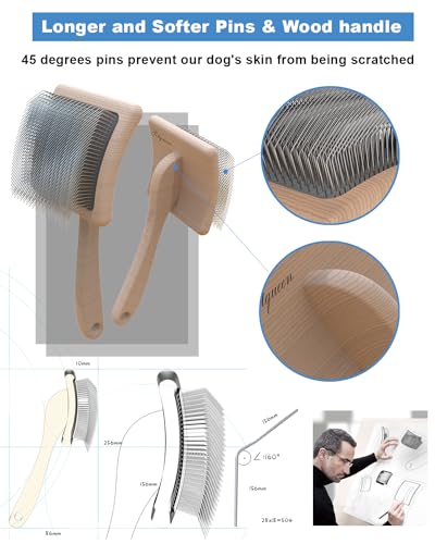 Dog Slicker Brush for Large Dogs (L / Wood)
