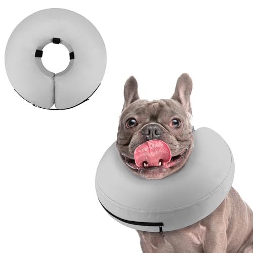 Inflatable Dog Cone Collar Alternative After Surgery (Solid Grey / S(Neck 7"-9.5"))