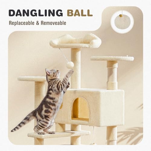 54 Inch Cat Tree Tower with Natural Sisal Scratching Post (Cream / 54IN)