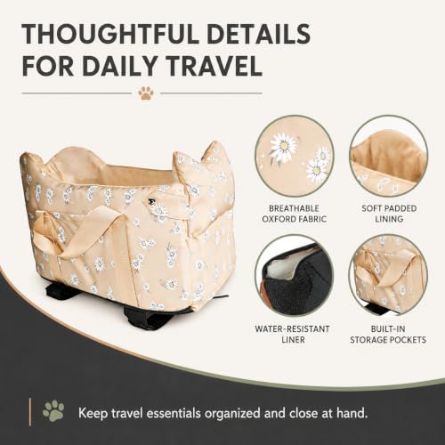 Center Console Dog Car Seat Safe Travel for Small Dogs Under 15 lbs (Apricot)