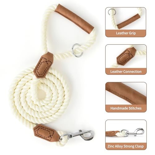 Dog Leash Braided Cotton Rope w (Snow White / 72 Inch-1/2")