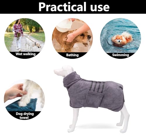 Pineapple Grid Fast Drying Super Absorbent Dog Cat Bath Robe Towel (X-Large / Gray(Pineapple grid))