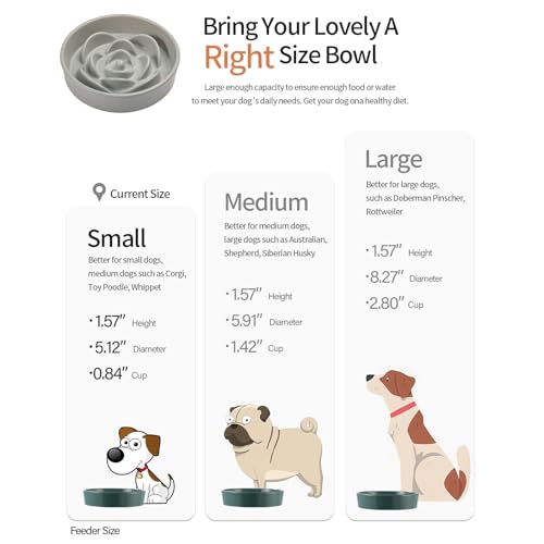 Grey Ceramic Slow Feeder Dog Bowl for Small and Medium Breeds (6.1 In Grey Slow Feeder Bowl / Grey)