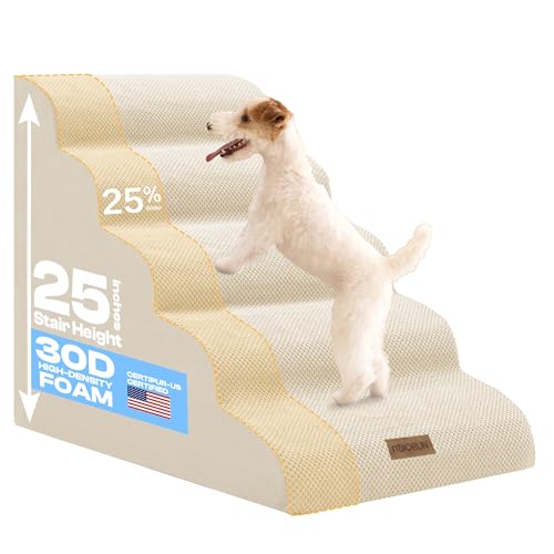 Extra Wide Dog Stairs for Large Dogs (Beige / Stairs- 25"H)