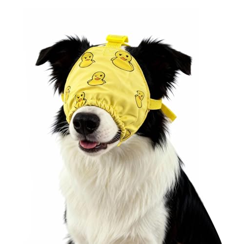 Dog Calming Cap Eye Mask Ducks Nylon Shading Pet Anxiety Mask Muzzle for Grooming Anti Car Sickness (Yellow Duck / XL)