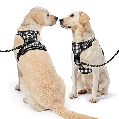Reflective Dog Harness for Large Dogs (Checkered Black / X-Large)