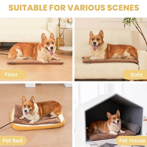 Pet Heating Pad for Cats Dogs Indoor & Sheltered Outdoor Waterproof Heated Cat Bed Heated Dog Bed Chew Resistant Cord Constant Temperature Electric Warming (Brown / Large: 26" x 20" x 1.3")