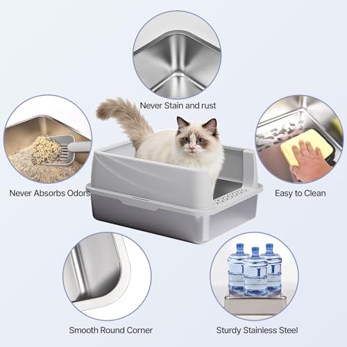 Stainless Steel Cat Litter Box with Lid (S)