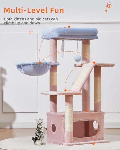 Cat Tree 38.5In Cat Tower for Indoor Cats (Pink and Blue / 38.5 Inches)