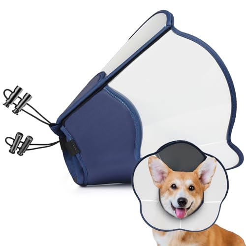 Hard & Heavy Plastic Dog Cone Collar Alternative for Medium Dogs (Navy Blue / M(Neck Girth:11.8"-14.5"))