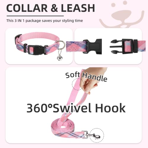 Dog Harness Collar and Leash Set No Pull for Small Medium Sized (Pink / M (CHEST 16"-18"))