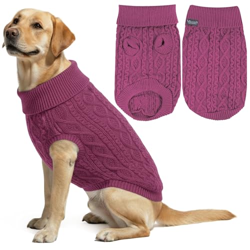 Cable Knit' Warm & Stylish Pet Sweater in Raspberry for Dogs & Cats (2XL / Cable Knit Raspberry)