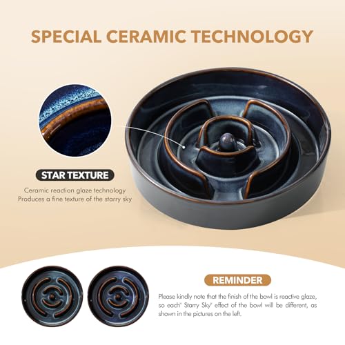 Ceramic Slow Feeder Dog Bowls (1 x Starry Sky - A / XL- 9.5inch / 3.2 Cups)