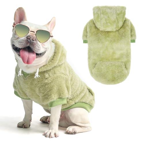 Fleece Dog Sweaters Hoodie for Small Medium Large Dogs Girls Boys (Small-Medium / Green)