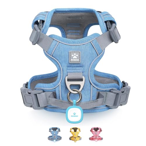 No Pull Dog Harness with Pet ID Tag (XL (Chest: 32"-38" ) / Denim Blue)