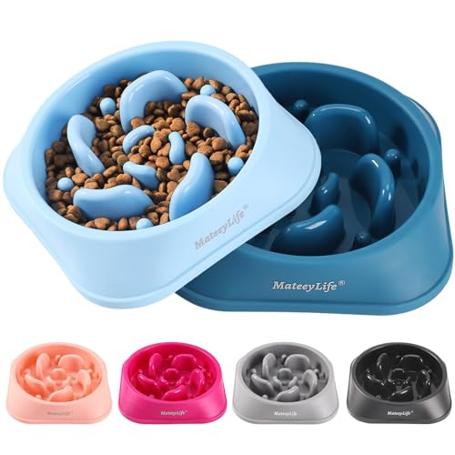 2 Pack Slow Feeder Dog Bowls (A-LightBlue&DarkBlue / Medium)