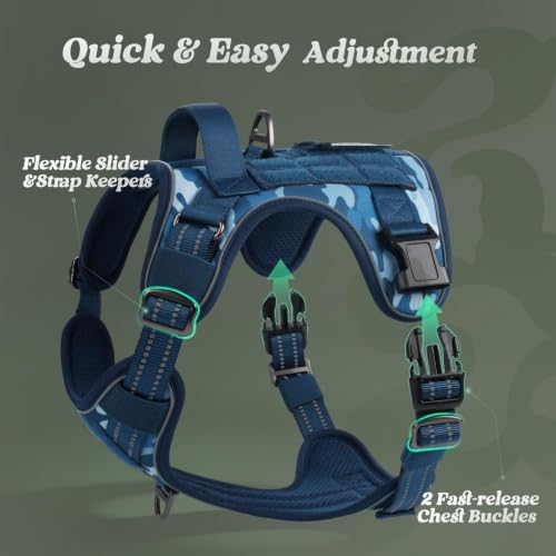 Tactical Dog Harness Medium Sized (M(chest:20.1"-33.9",neck:17.7"-22.3",back:7.5") / Blue Camo)