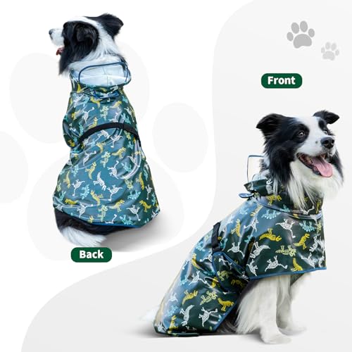 Dog Raincoat Dog Rain Jacket Poncho with Hood and Leash Hole (Green / 6XL(66-99lbs))