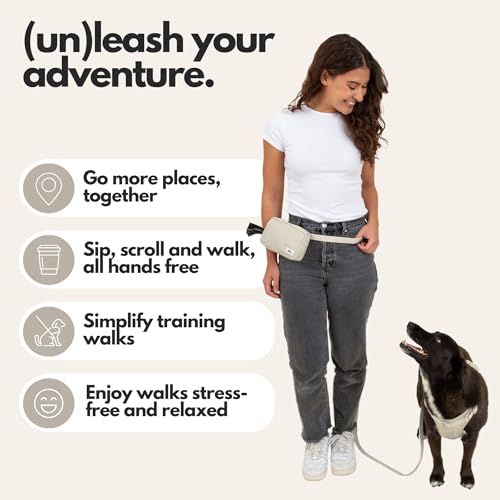Hands Free Dog Leash with Treat Pouch (Beige / 7.5ft)