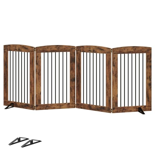 Indoor Dog Gate with Support Feet (Rustic Brown / 【4 Panels】80.3"L x31.5"H)