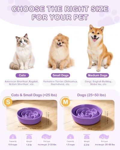 Ceramic Slow Feeder Dog Bowls (M-1.5 Cups / 03-Purple)