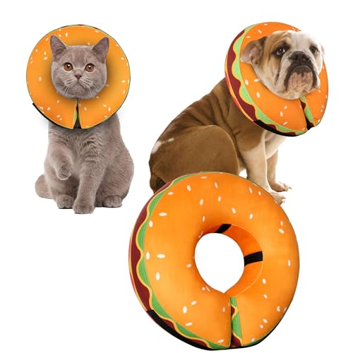 Inflatable Dog Cone Collar for Large Medium Small Dogs (Hamburger / M+（neck 11"-14"）)