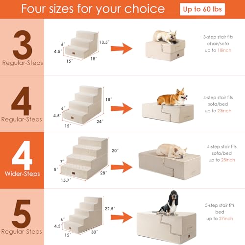 Dog Stairs for Bed 20" H (Beige / Extra Wide 16.5" x 28" x 20")