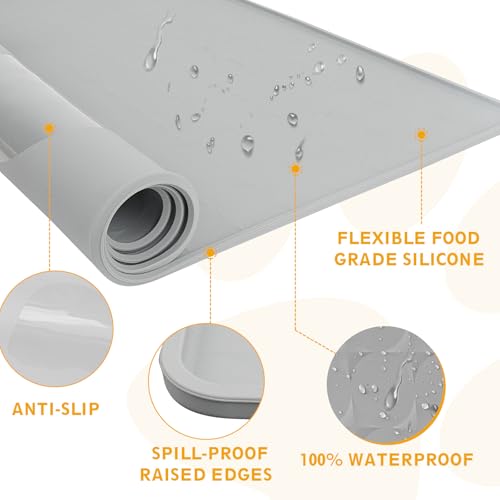 Extra Large Silicone Dog Food Mat 33.9"x21.9" (Gray)