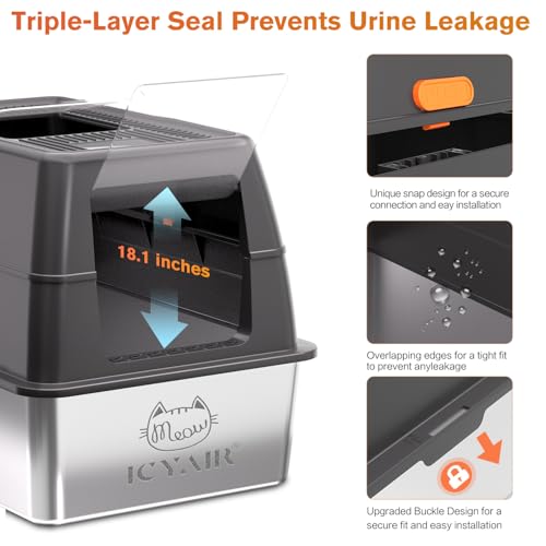 XXXL Stainless Steel Litter Box with Lid (Dark Grey)