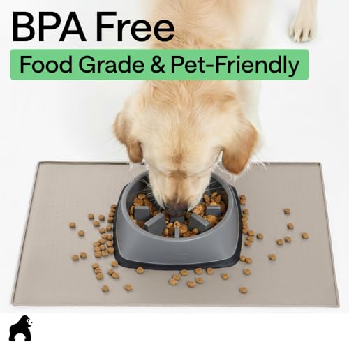 Dog Food Mat 100% Waterproof Silicone (Beige / 32"l X 24"w)