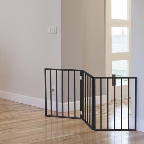 Pet Gate - 3-Panel Indoor Foldable Dog Fence for Stairs, Hallways, or Doorways - 54x24-Inch Wood Freestanding Dog Gates by PETMAKER (Black) (Black / 3 Panel)