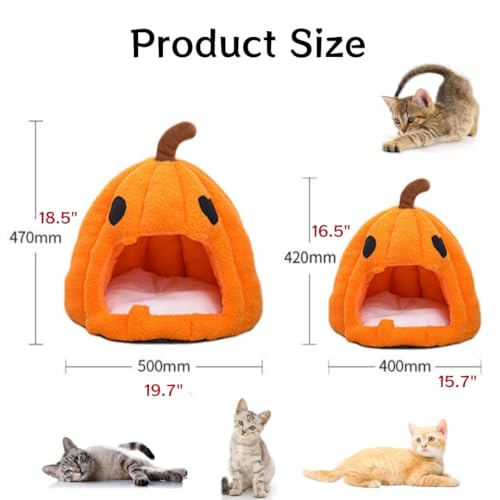 Halloween Pumpkin Cat Beds for Indoor Cats (Yellow / 16 in)
