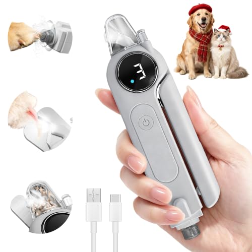 2-in-1 Quiet Electric Pet Nail Clipper & Grinder with Light for Dogs Cats (Gray) (Gray)