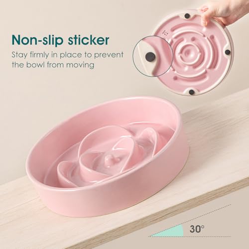 Ceramic Slow Feeder Dog Bowl (M - 1.5 Cups / Pink)
