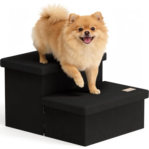 2 Step Wide Dog Stairs with Storage 11" H (Black / 20"D x 13"W x 11"H)